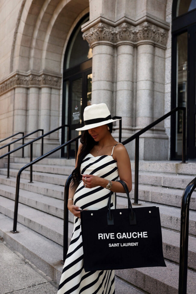 mia mia mine wearing a black and white slip dress from abercrombie