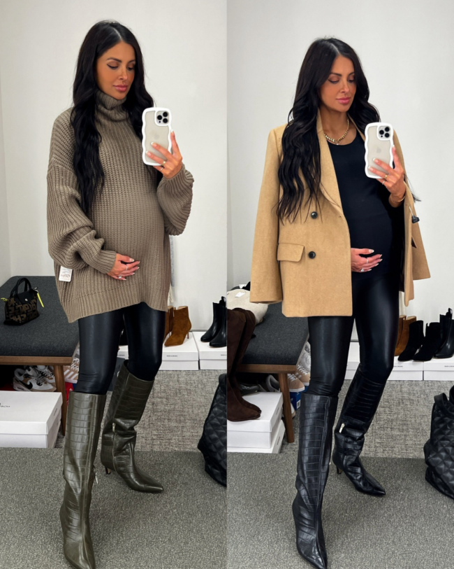 fashion blogger wearing knee high croc boots from nordstrom