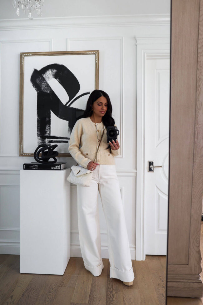 fashion blogger mia mia mine wearing a cozy cream cardigan from nordstrom