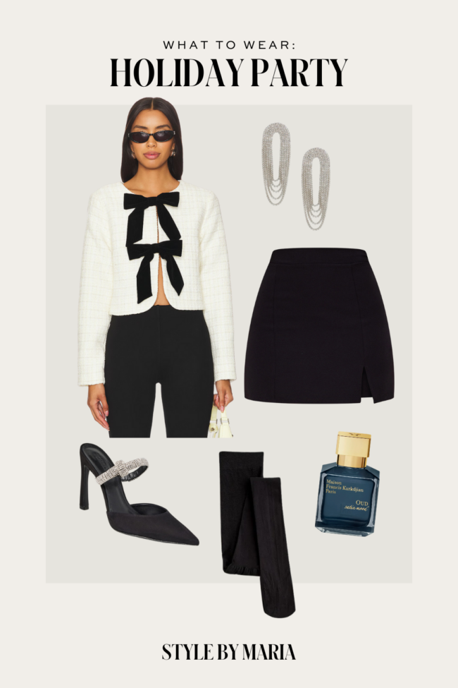holiday party outfit with a miniskirt