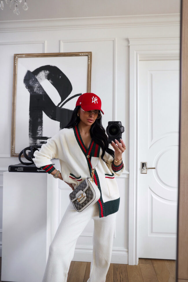 mia mia mine wearing a gucci horsebit mini bag