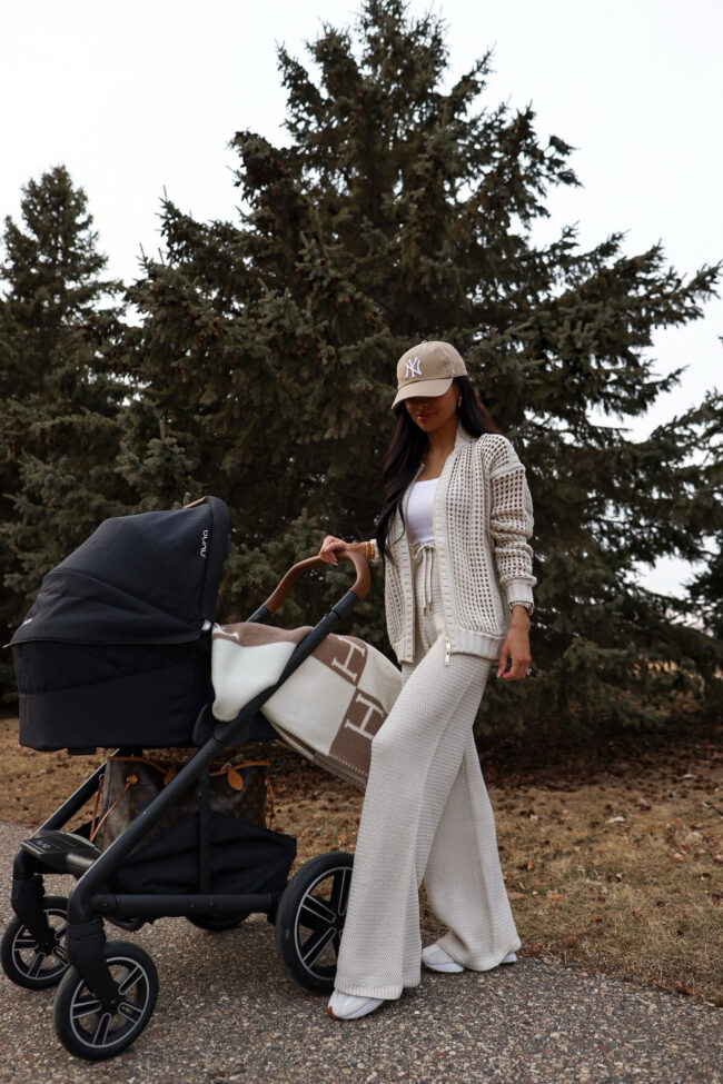 fashion blogger wearing wide leg lounge pants