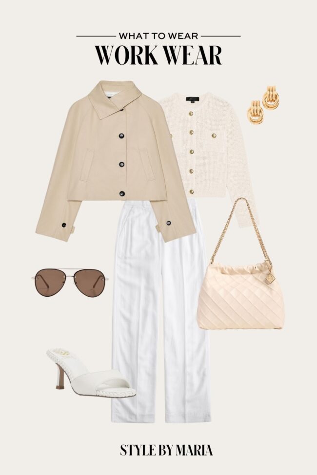 zara cropped trench coat and abercrombie linen pants