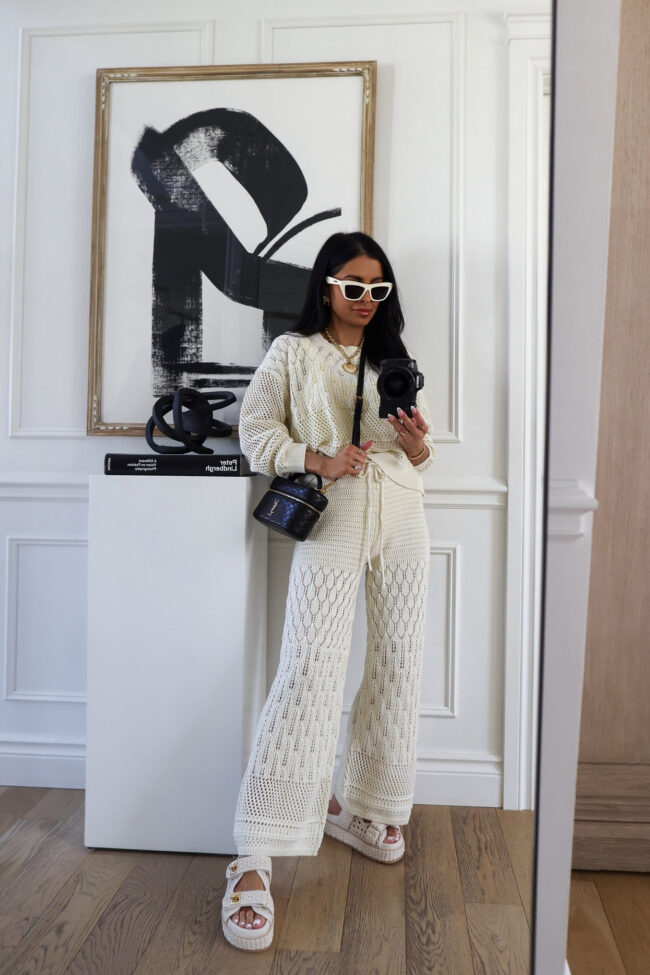 fashion blogger wearing a crochet matching set from shopbop
