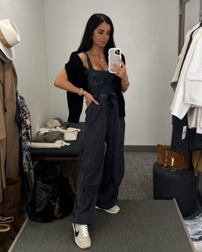 mia mia mine wearing a free people black jumpsuit from the nsale