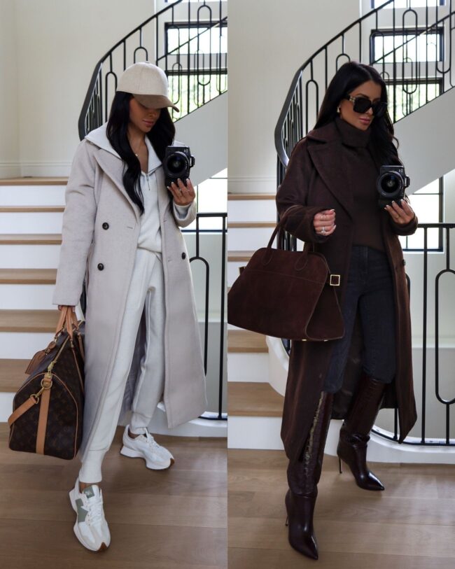 fashion blogger wearing bernardo belted coat from the nsale