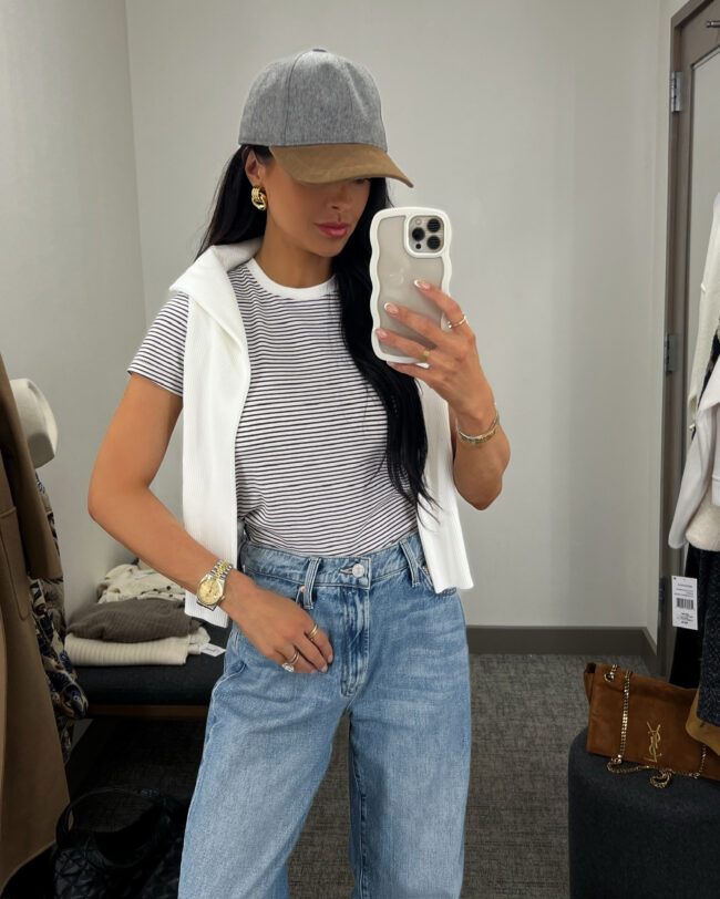 mia mia mine wearing a striped tee by frame from the nsale