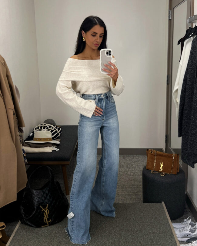 mia mia mine wearing pistola wide leg jeans from the nordstrom anniversary sale