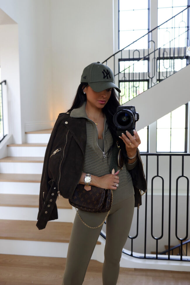 mia mia mine wearing an allsaints suede biker jacket from the nsale