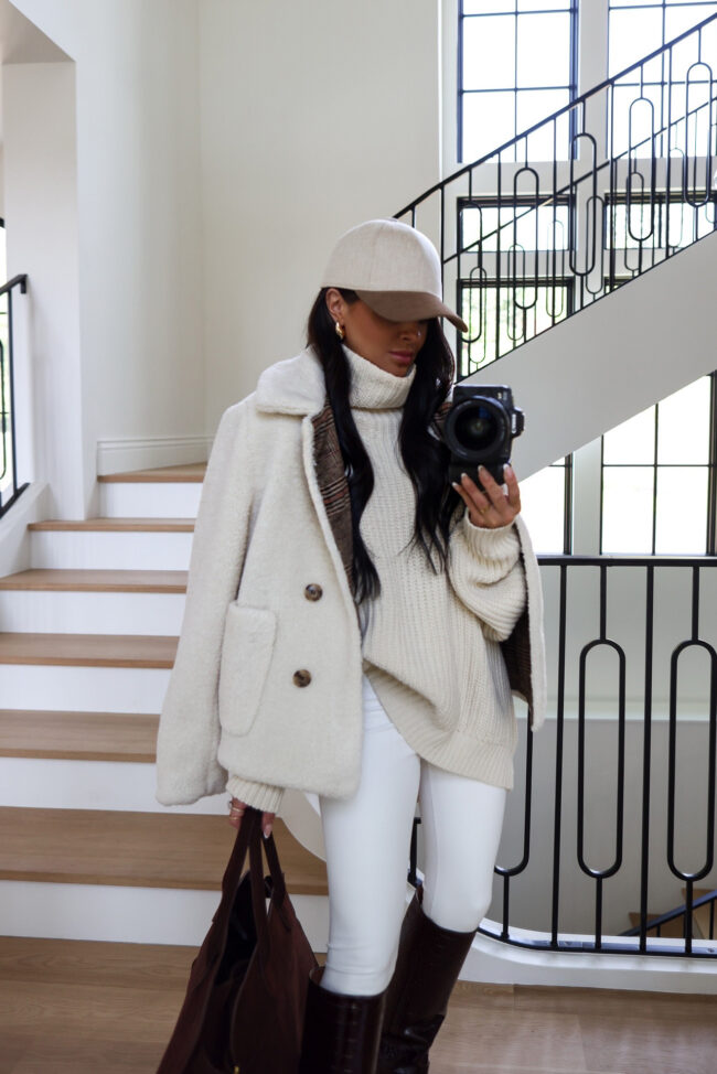 fashion blogger wearing a ralph lauren sherpa jacket from the nordstrom anniversary sale