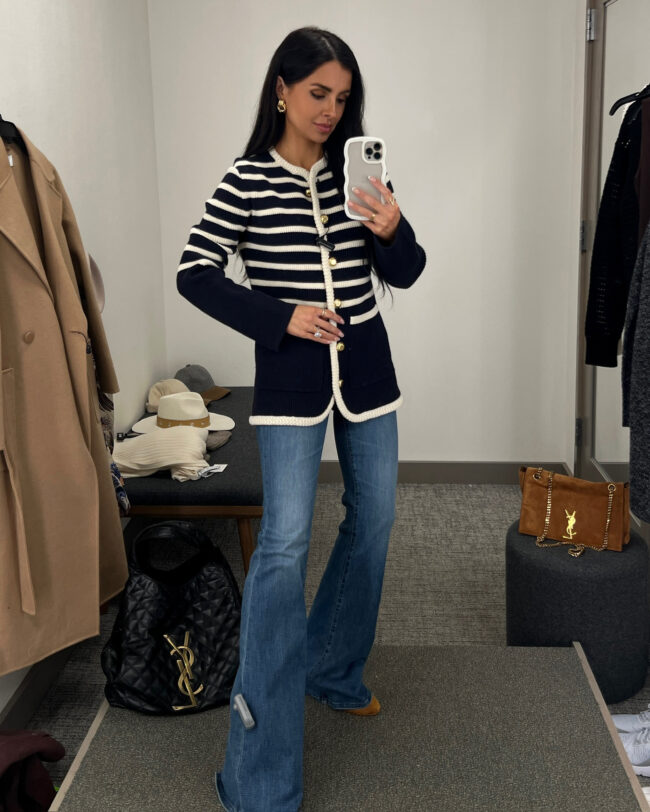 fashion blogger mia mia mine wearing frame flared jeans from the nordstrom anniversary sale