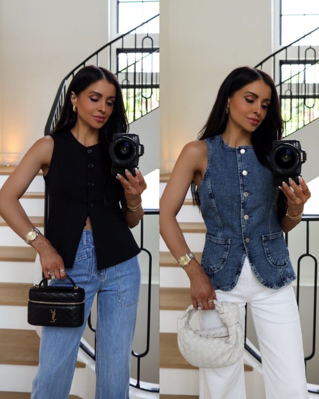fashion blogger wearing vest tops from the nordstrom sale