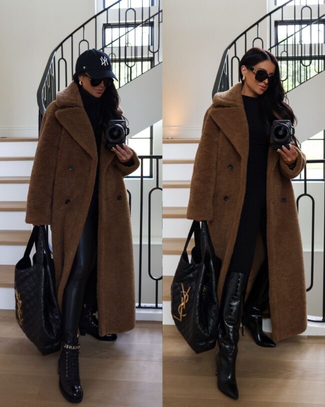 brunette fashion blogger wearing a teddy bear coat from the nordstrom sale